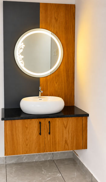 Wash basin area with LED mirror design one